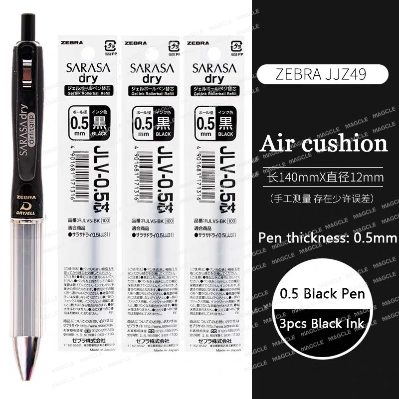 ZEBRA SARASA Dry airfitgrip Gel Pen 0.5/0.4mm Black Core Quick-Drying Smooth Writing Stylos boligrafo gel Stationery for school