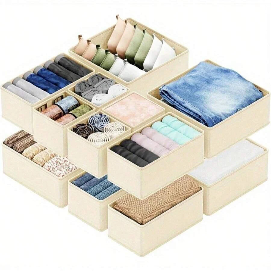 Foldable 6/12pcs Underwear Organizer Set • Hard Storage Boxes for Bra Socks • Drawer/Closet Clothes Organizers