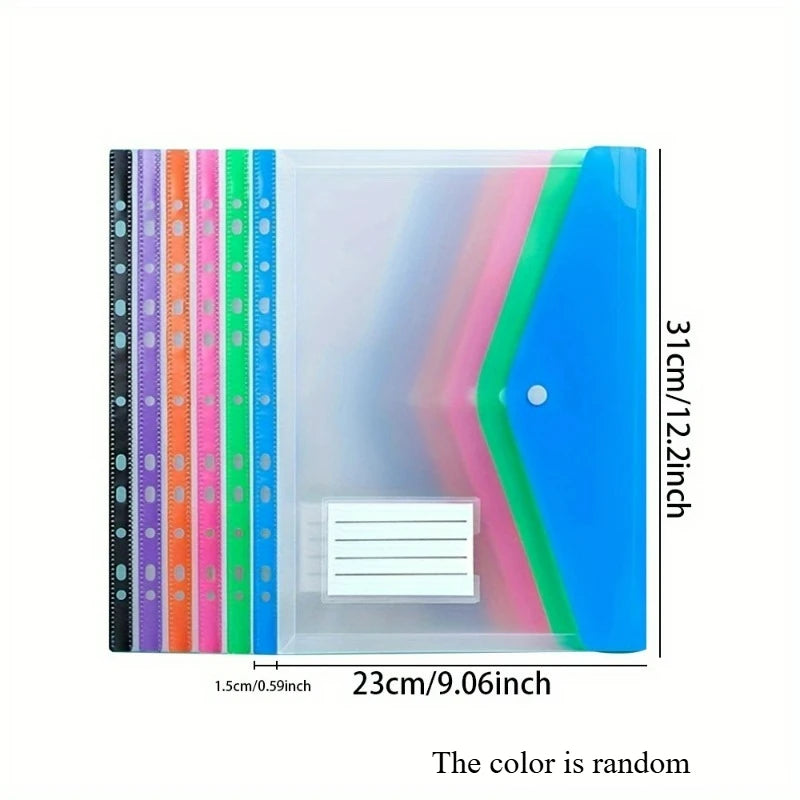 6pcs A4 Binder Pocket Plastic Envelopes, Expand Binder Folders, 6 Color Stereoscopic Transparent File Bags with Record Labels