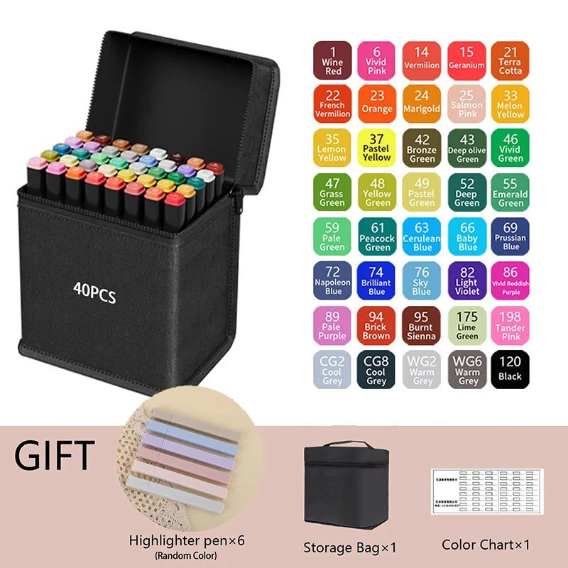 24-262 Colors Alcohol Drawing Markers Dual Tip Permanent Art Sketch Markers for Illustration School Supplied