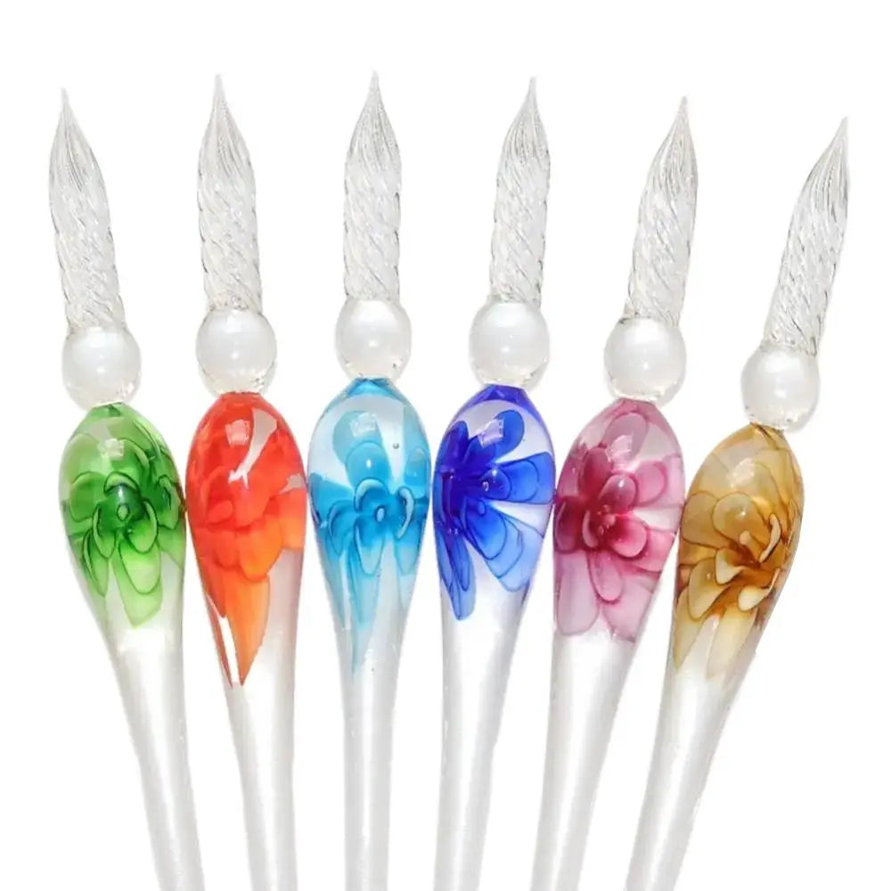 Signature Floral Dip Pen  Craft Vintage Smooth Glass Fountain Pen Calligraphy Filling Ink Dipping Ink Pen Writing Tool