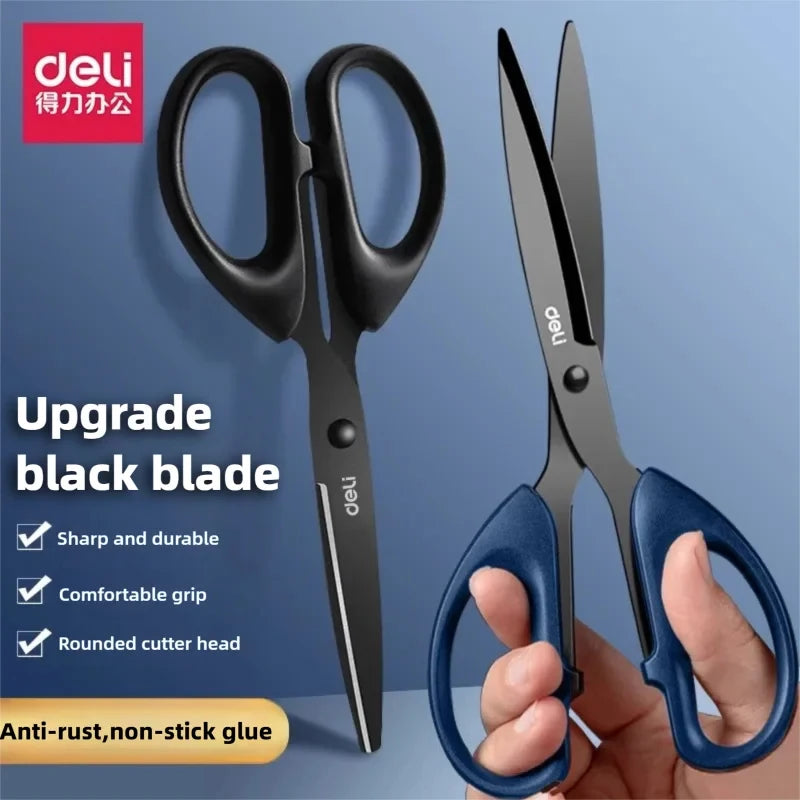 Deli 210/175mm Black Stainless Steel Scissors Business Office Stationery Home Shears Kitchen Knife Cutter Cutting Tool