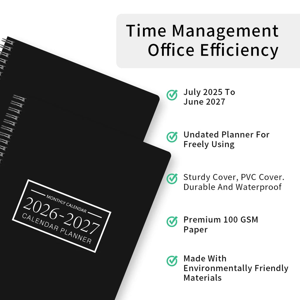 1Pc A4 Monthly Planner and Calendar Book 2 Year Monthly, Large Grid Monthly Organizer with Notes Pages, with 3 Stickers