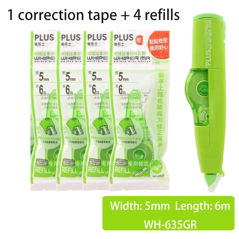 Japan PLUS Correction Tape WHIPER MR Large Capacity 1Pc Correction Tape Plus 4pcs Refill Student Stationery School Supplies