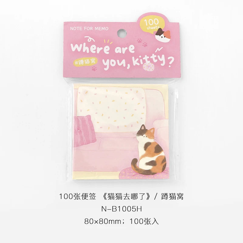 100sheets Cute Cat Memo Notes Creative Collage DIY Scrapbooking Aesthetic Material Paper School Office Supplies