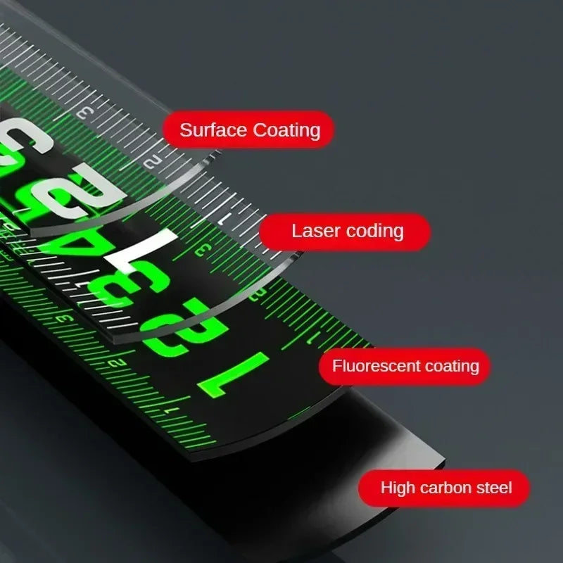 Locking fluorescent steel telescopic tape measure, self-locking high-precision wear-resistant measuring tool