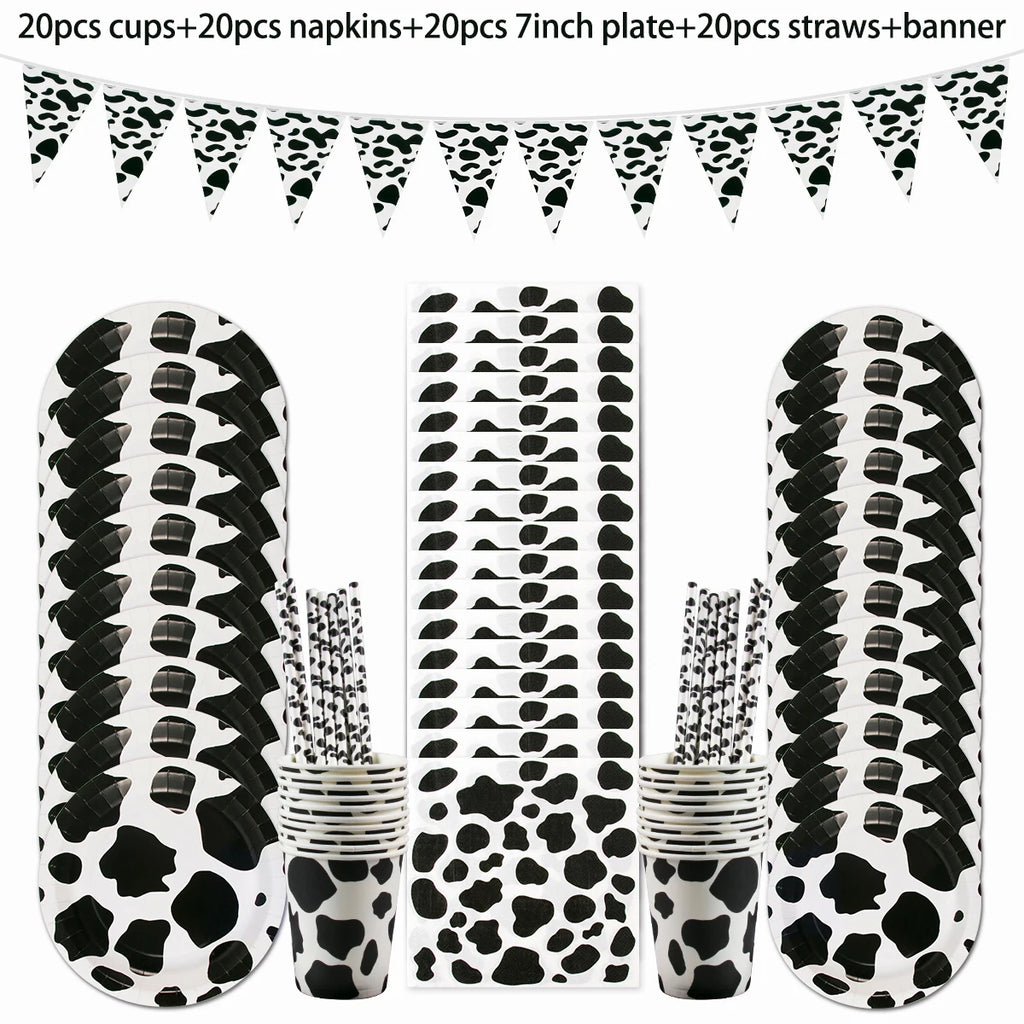 Cow Party Themed Disposable Tableware Set Paper Plates and Cow Napkins for Kids Cow Themed Birthday Party Decorations
