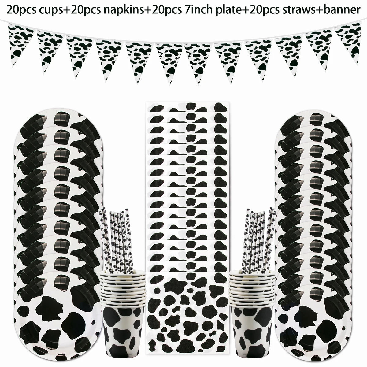 Cow Party Themed Disposable Tableware Set Paper Plates and Cow Napkins for Kids Cow Themed Birthday Party Decorations