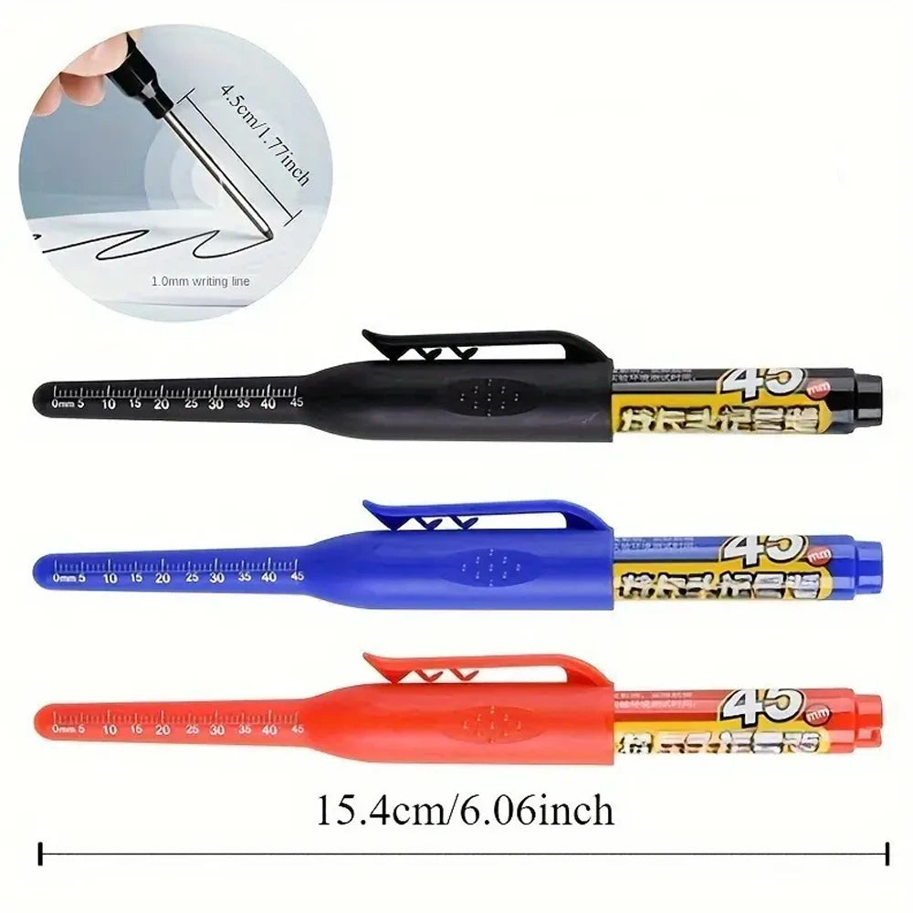 Lot 45mm Waterproof Long Head Nib Deep Hole Markers Pen Tile Carpenter Pen Multi-purpose for Woodworking Black/Blue/Red Ink