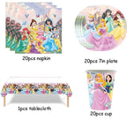Princess Party Supplies Birthday Disposable Tableware Set  Tablecloth Paper  Plate Napkin for Kid Girl Birthday Supplies