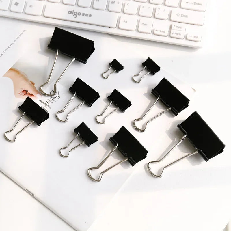 12Pcs/set Large Metal Binder Clips 32mm/ 41mm/ 51mm Notes Letter Paper Clip Office Stationery Supplies Binding Securing