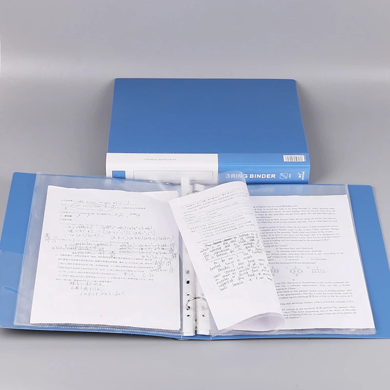 〔R〕A4 3-Ring Binder Folders - Clear & Blue Document Organizers for Office/Study