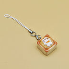 3pcs Set Japanese Style Cute Cat Bread Phone Charms Kitten Toast Keychains Kawaii Lanyard Pendant for Bags Perfect Gift