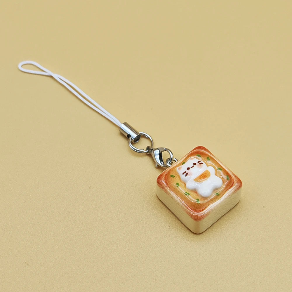 3pcs Set Japanese Style Cute Cat Bread Phone Charms Kitten Toast Keychains Kawaii Lanyard Pendant for Bags Perfect Gift
