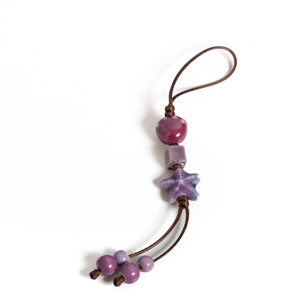 Handmade Purple Star Cat Claw Ceramic Charm Keychain Unique Bag Pendant Boho Gift S02-023