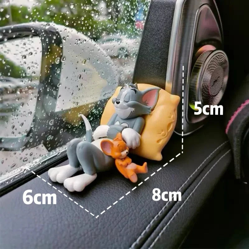 Cute Tom Car Dashboard Decor Set Cartoon Figure Jerry Vehicle Interior Desktop Ornament Collection Car Accessories Windshield