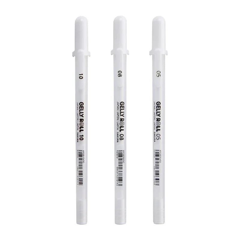 1Pc Sakura Gelly Roll Gel Pen White Color 0.5/0.8 /1.0mm High Light Marke Pen Black Cardboard Art Painting Pen White Line Pens