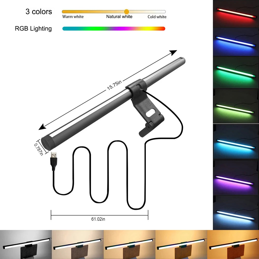 Monitor Screen Light RGB LED Desk Lamp Monitor Light Bar Computer Eye-Care Stepless Dimming Lighting Table Lamp for Work Gaming