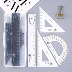 4 Pcs/Set Math Sets Metal Ruler Triangle Ruler Protractor with Box for School Student Geometry Sets