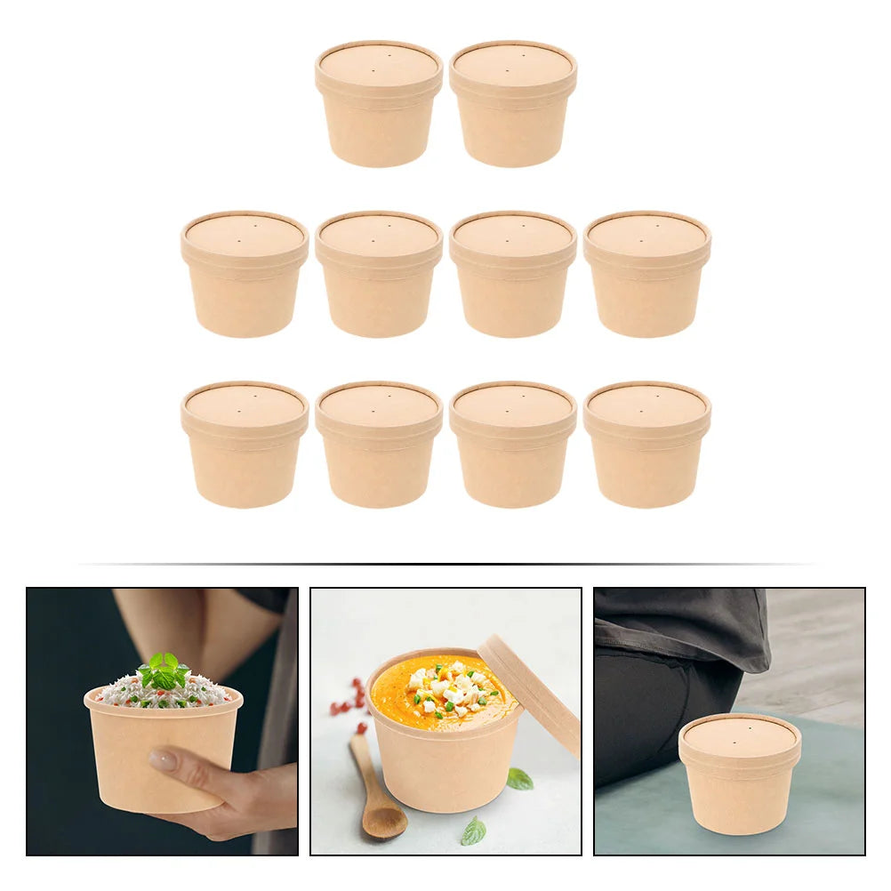 10 set Disposable 8Oz Ice Cream Paper Cup With Lid Paper Cake Cups Snack Bowls Containers For Takeaway Yogurt Dining Bar