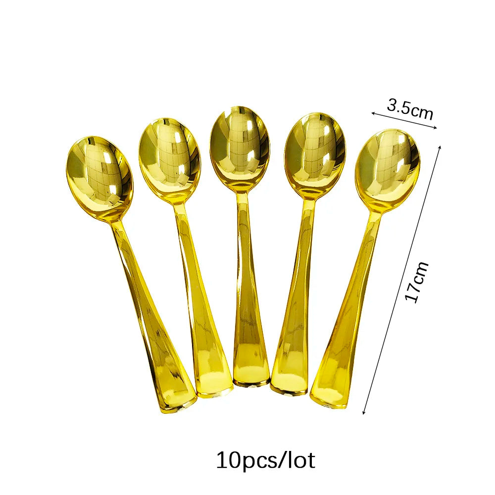 10/16PCS Rose gold disposable tableware table knife fork spoon cutlery birthday party decorations wedding gender reveal supplies