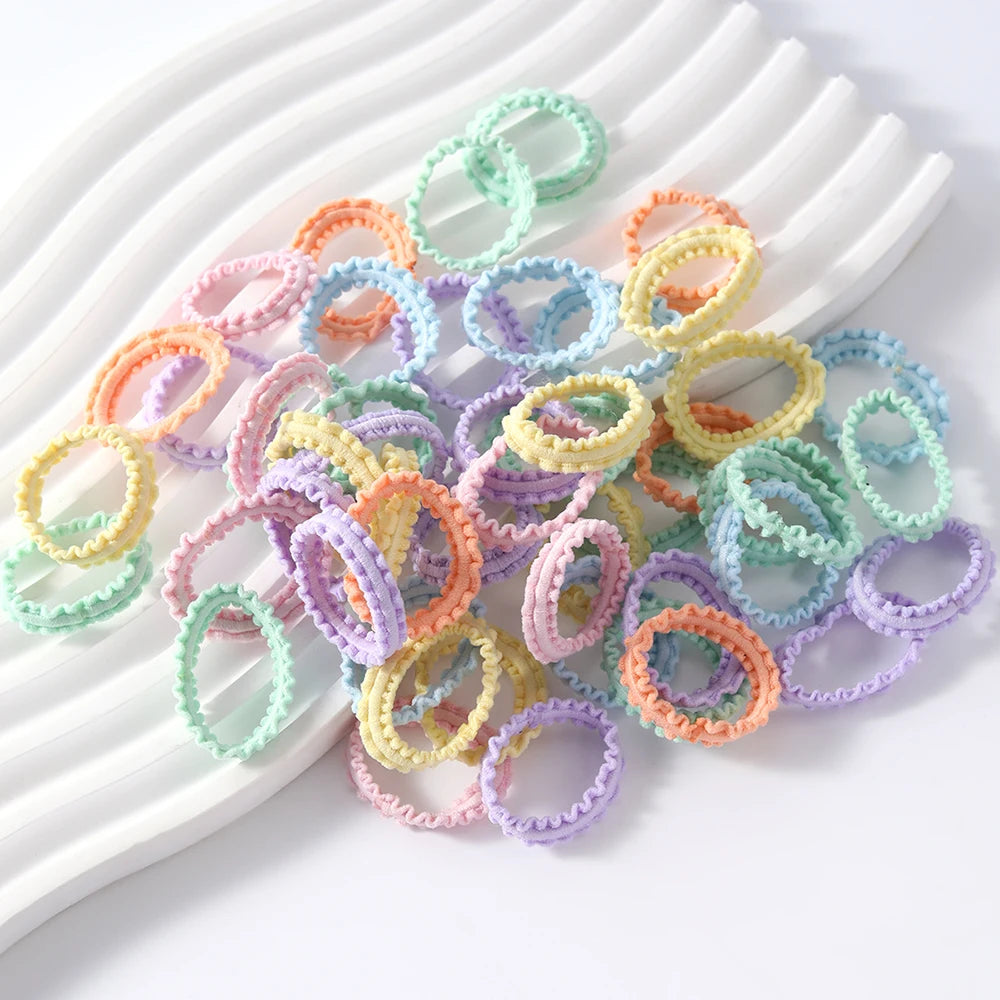 50Pcs Children Small Rubber Bands Girls Hair Ties Headbands Non Damaging Tie Ponytail High Elastic Durable Scrunchies Hair Rope