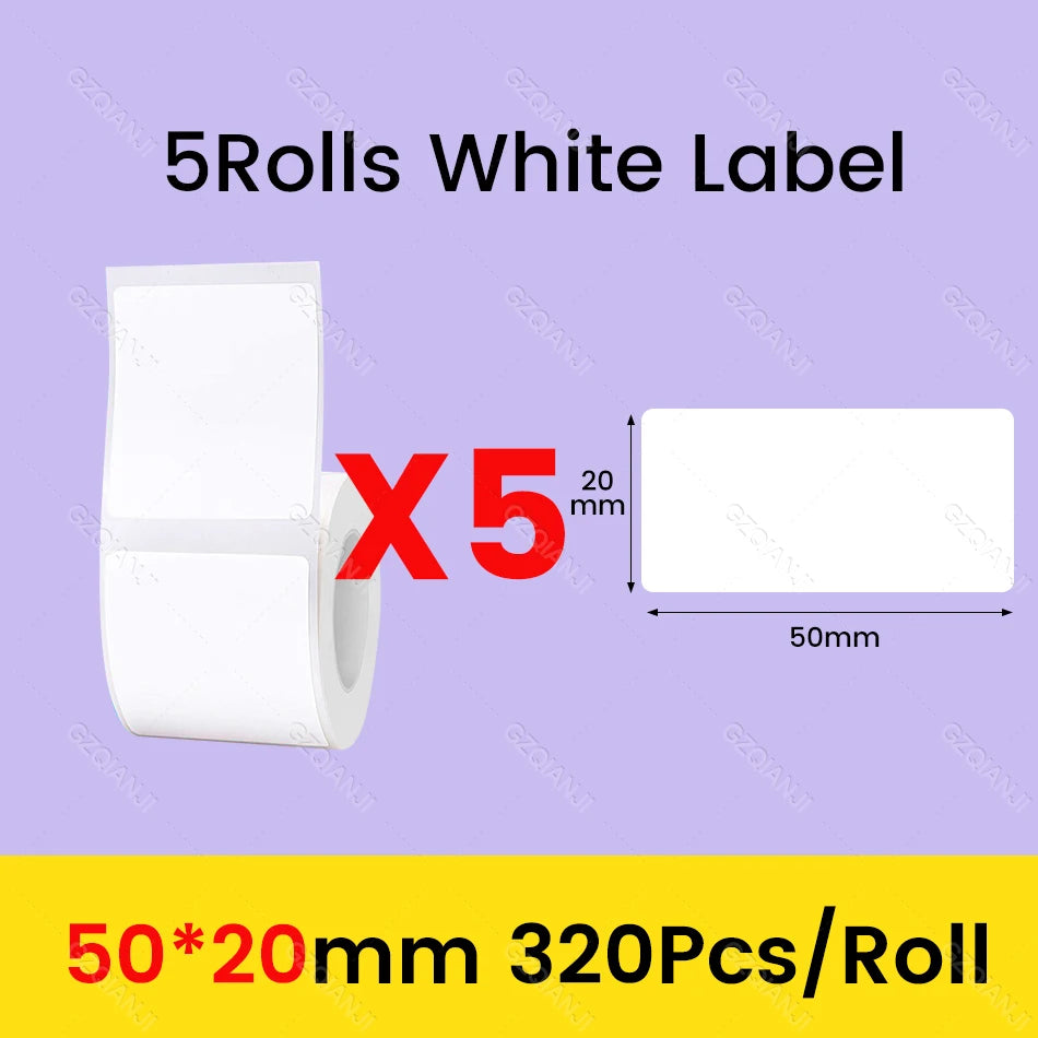 3/5/10 Rolls NiiMbot B21 B1 Label Printer Paper Roll Waterproof Anti-Oil Tear-Resistant Price Tag Pure White Sticker Papers