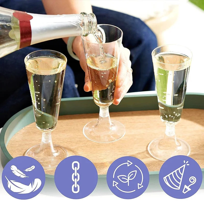 15/25/50pcs 150ml Disposable Champagne Glasses Cocktail Glasses Plastic Tall Glasses Martini Glasses for Weddings Party
