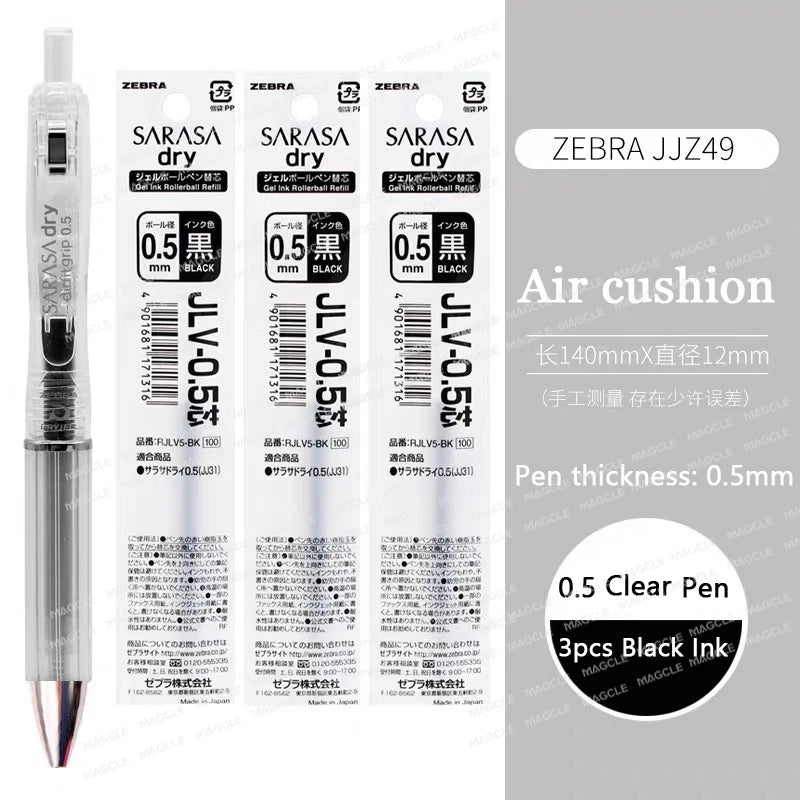 ZEBRA SARASA Dry airfitgrip Gel Pen 0.5/0.4mm Black Core Quick-Drying Smooth Writing Stylos boligrafo gel Stationery for school