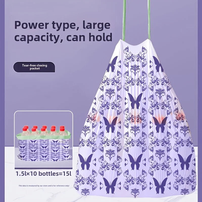 50pcs Large Capacity Lavender Drawstring Trash Bags with Handles for Kitchen, Bathroom, Bedroom & Living Room