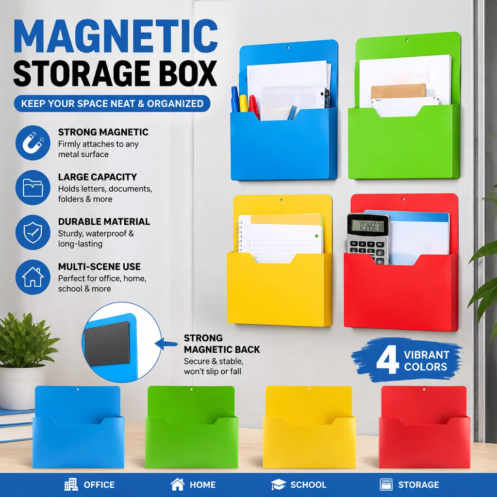 Magnetic Hanging Wall File Organizer, Strong Magnet Mail Paper Document Folder Holder and Magazine Rack for Office Home School