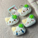 1/2/4pcs Green Clover Cat Plush Small Cat Keyring Cute Charm Keychain for Girls Women Kawaii Bag Pendant Key Chains Couple Gift