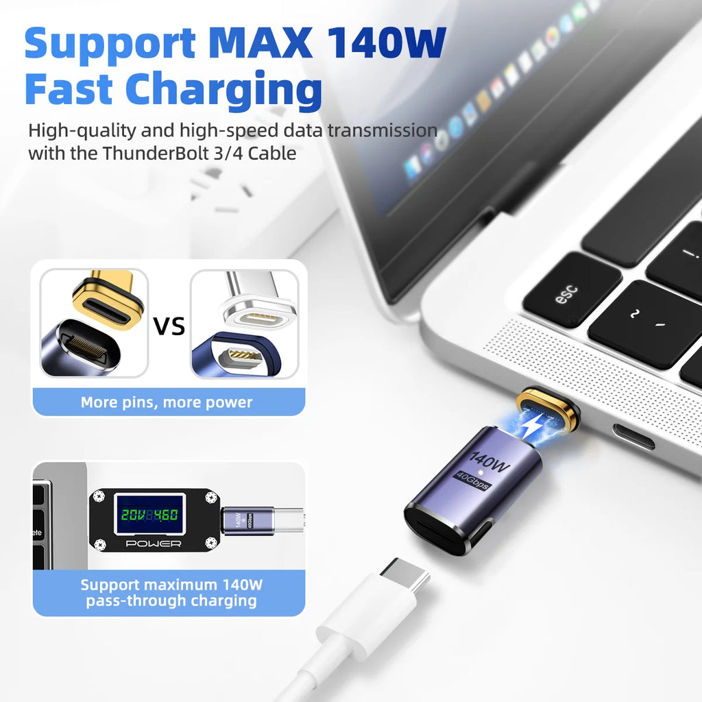 140W USB4.0 40Gbps Thunderbolt3 Magnetic Type-C OTG USB C To USB-C Fast Charge Magnet Converter Cable 8K@60Hz USB Type C Adapter