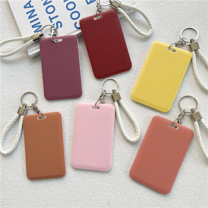 1Pc Solid Color Student Bus ID Card Protective Cover Keyring School Access Door Card Credit Card Holder Bag Set Key Chain