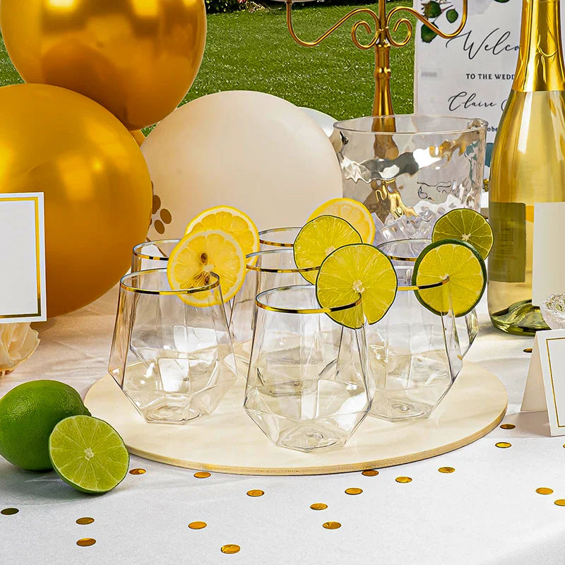12-48PCS Diamond Plastic Wine Glasses Disposable Stemless Plastic Cups Whiskey Cocktail for Party Birthday Gathering Bars 12oz
