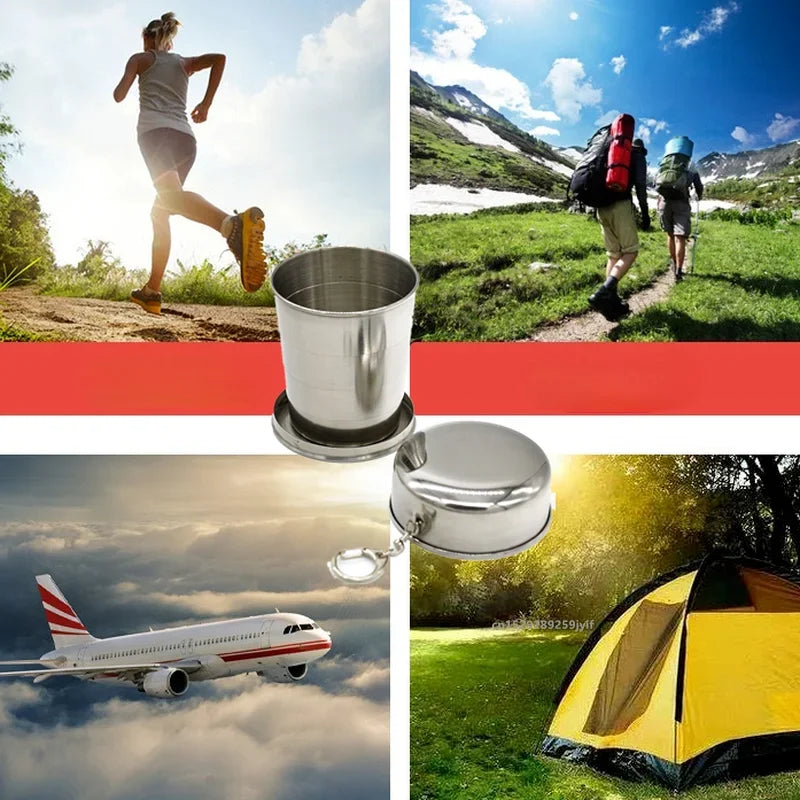 1pcs 75ml/150ml/250ml Stainless Steel Retractable Cups Outdoor Camping Travel Cup Portable Telescopic Cups Mini Folding Cup