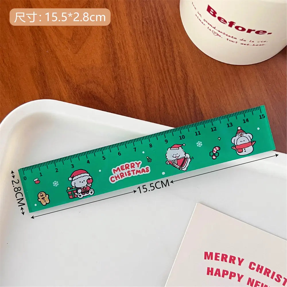 1 Piece Lytwtw's Cute Animals Straight Kawaii Christmas Ruler Tools Stationery Cartoon Drawing Office School Measuring