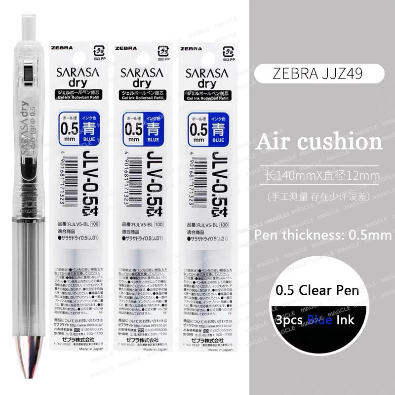 ZEBRA SARASA Dry airfitgrip Gel Pen 0.5/0.4mm Black Core Quick-Drying Smooth Writing Stylos boligrafo gel Stationery for school