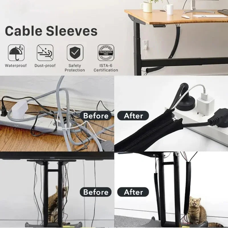3/1PCS Zipper Cable Sleeve Reusable Cord Organizer Cable Management Protector for Computer TV Wire Cord Organizers 50cm