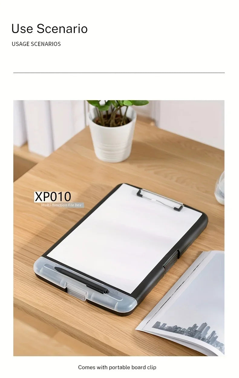 XP010 Large A4 Waterproof File Box with Pen Slot, Desktop Plastic Document Holder and Writing Board Organizer