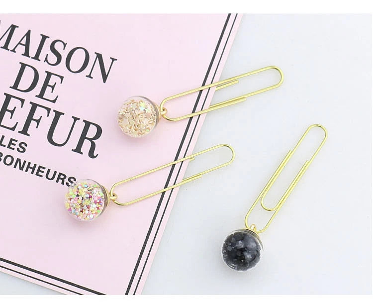 5 Pcs/Set Quicksand Crystal Ball Paper Clip DIY Metal Notes Letter File Binder Clips Bookmarks Office Desktop Storage Stationery