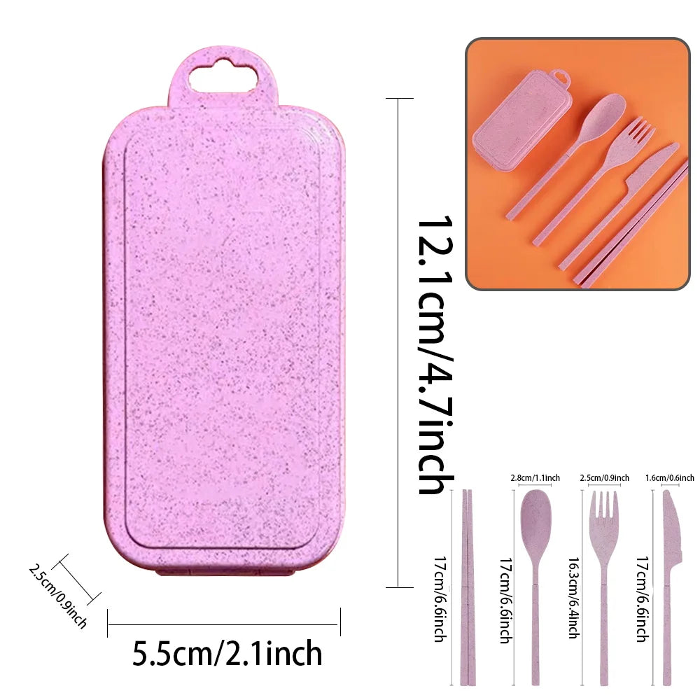 4Pcs Removable And Reusable Dinnerware Sets Spoon Knife Fork Chopsticks Organizer Case Tableware With Storage Box Letter Pattern