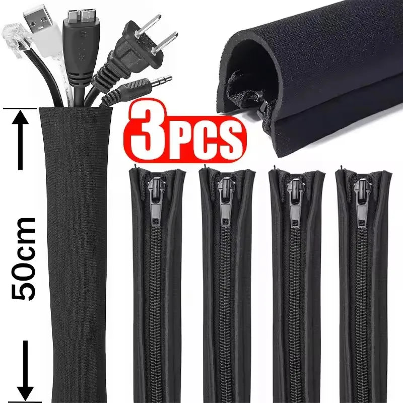 3/1PCS Zipper Cable Sleeve Reusable Cord Organizer Cable Management Protector for Computer TV Wire Cord Organizers 50cm