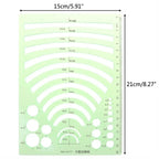 17 Styles Rulers Green Plastic Circles Geometric Template Ruler Stencil Measuring Tool Stationery Students Drawing Curve Ruler