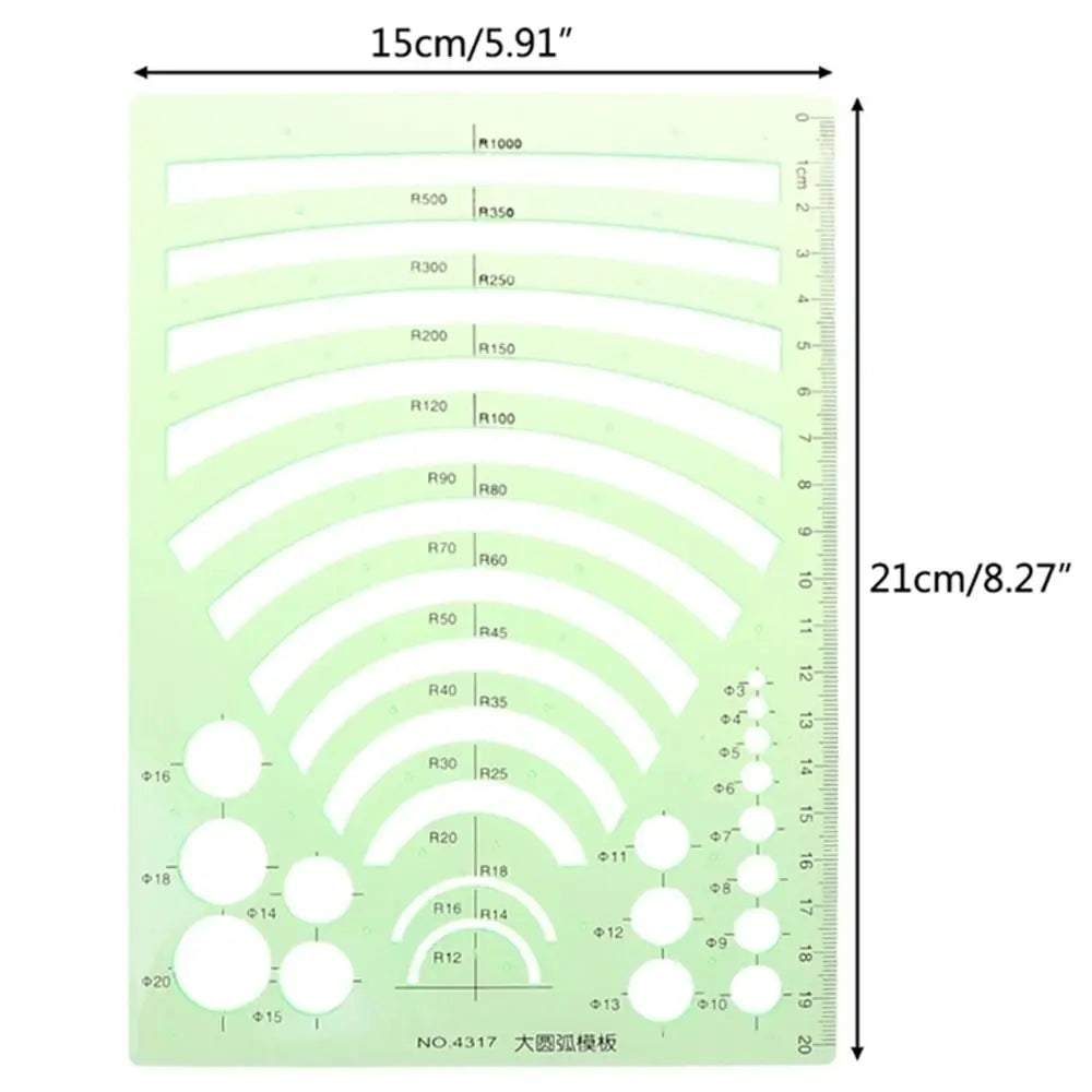 17 Styles Rulers Green Plastic Circles Geometric Template Ruler Stencil Measuring Tool Stationery Students Drawing Curve Ruler