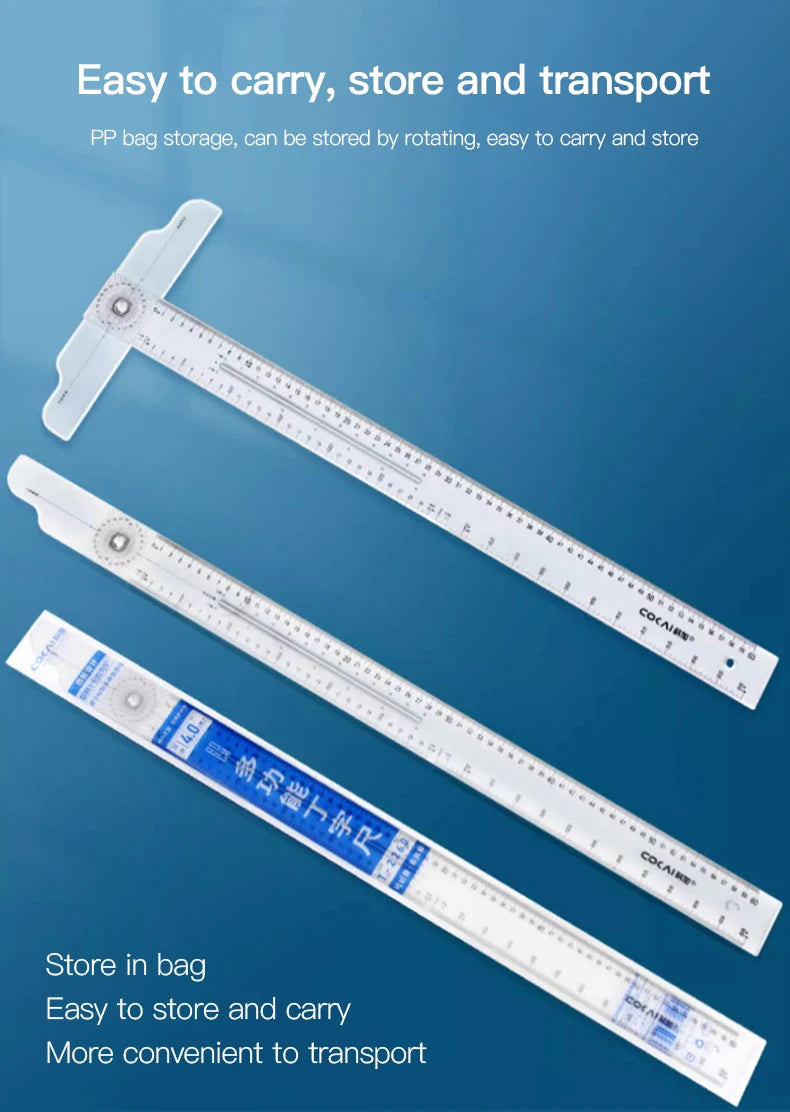 2/1pcs Multifunction Rotatable T-Square Ruler 4mm Thicken Plastic Math Line Circular Transparent Folding Geometric Drawing Ruler