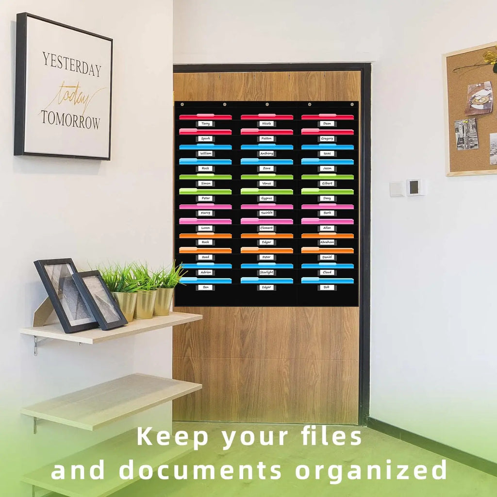 12 Pocket File Storage Chart Wall-Mounted Organizer with Hooks And Labels for  Office Organization Hanging Pocket Folder Rack