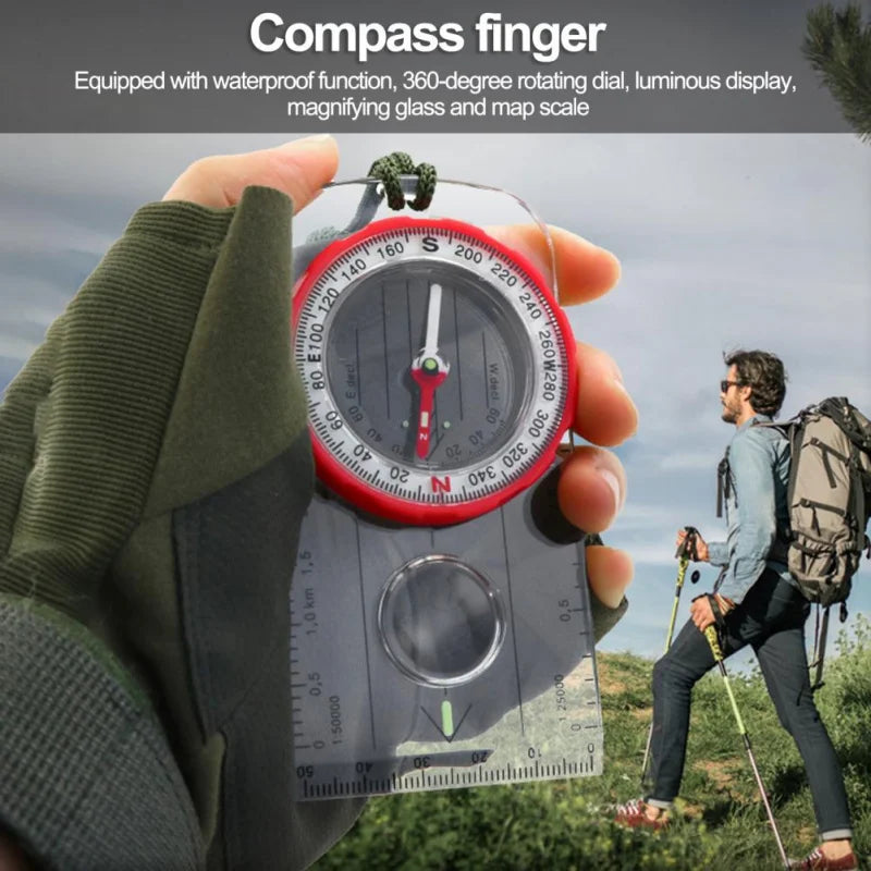 Orienteering Compass Lanyard Waterproof 360-degree Rotating Dial Luminous Display Magnifying Glass Map Scale Camping Compass