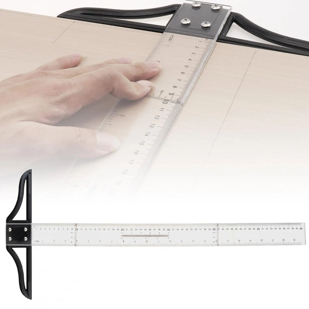 Metric & Imperial Scales Aluminum Alloy Angle Triangle Ruler 45cm T Square Acrylic Ruler Measuring Tool Set for Carpentry