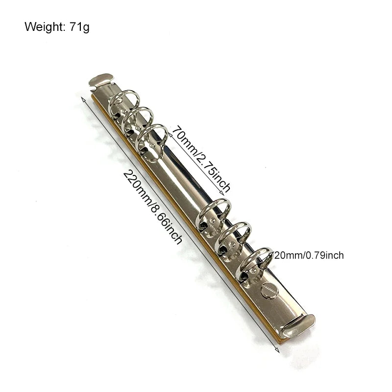 A5 Metal Ring Binder Clips with Bamboo Back Panel 6 Detachable Buckle Loose-leaf Binding Strip for Data Book Album Notebook